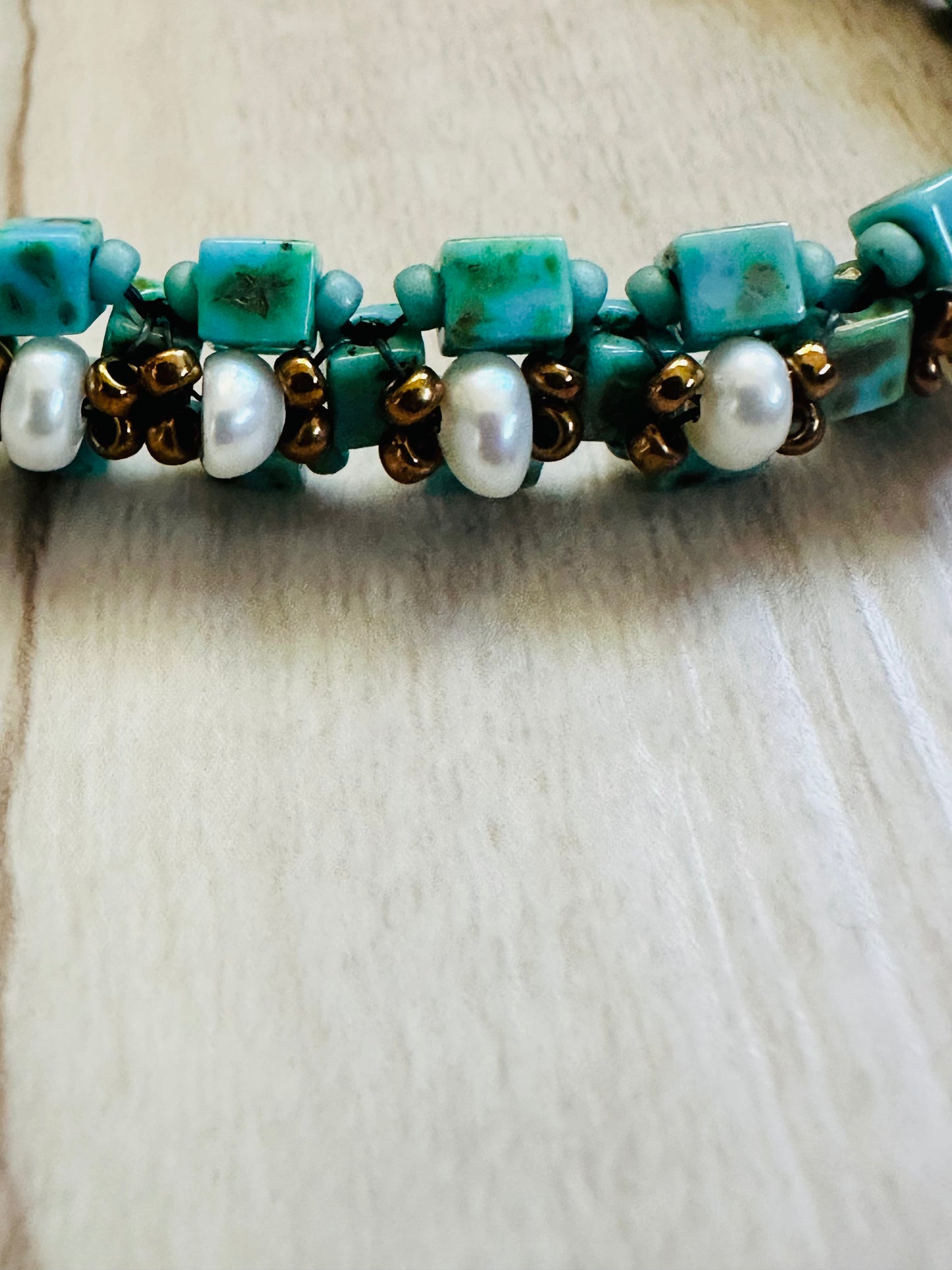 Turquoise Glass and Freshwater Pearl Bracelet