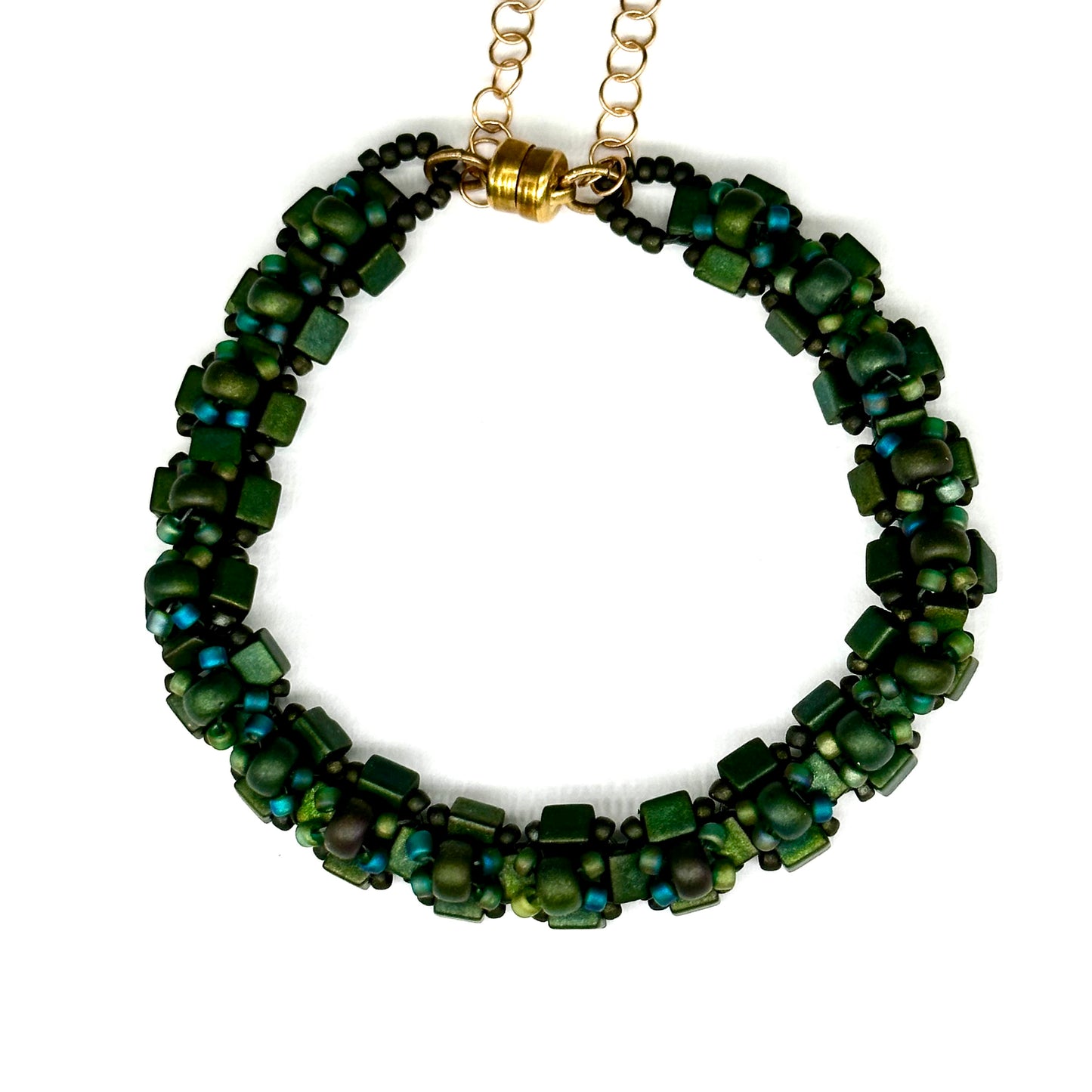 Forest Green Art Bead Embellished Bracelet