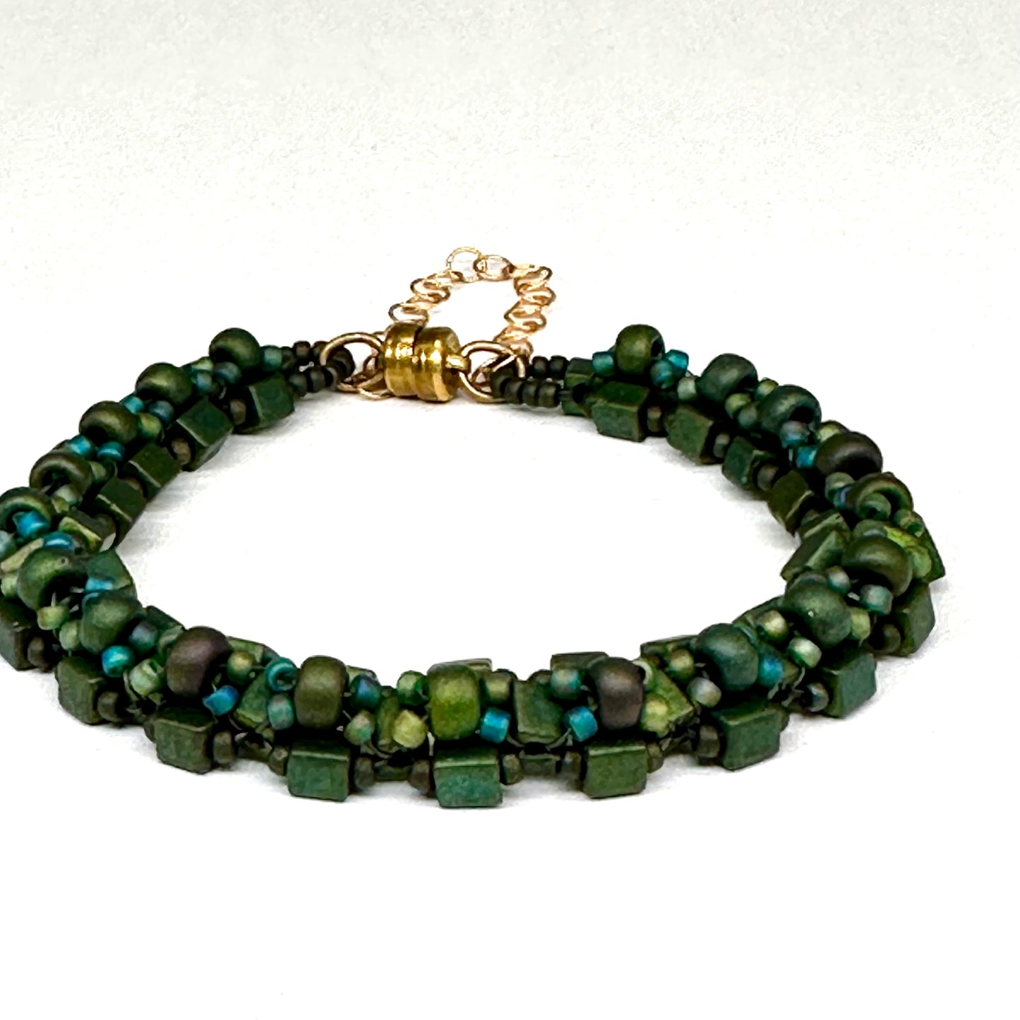Forest Green Art Bead Embellished Bracelet