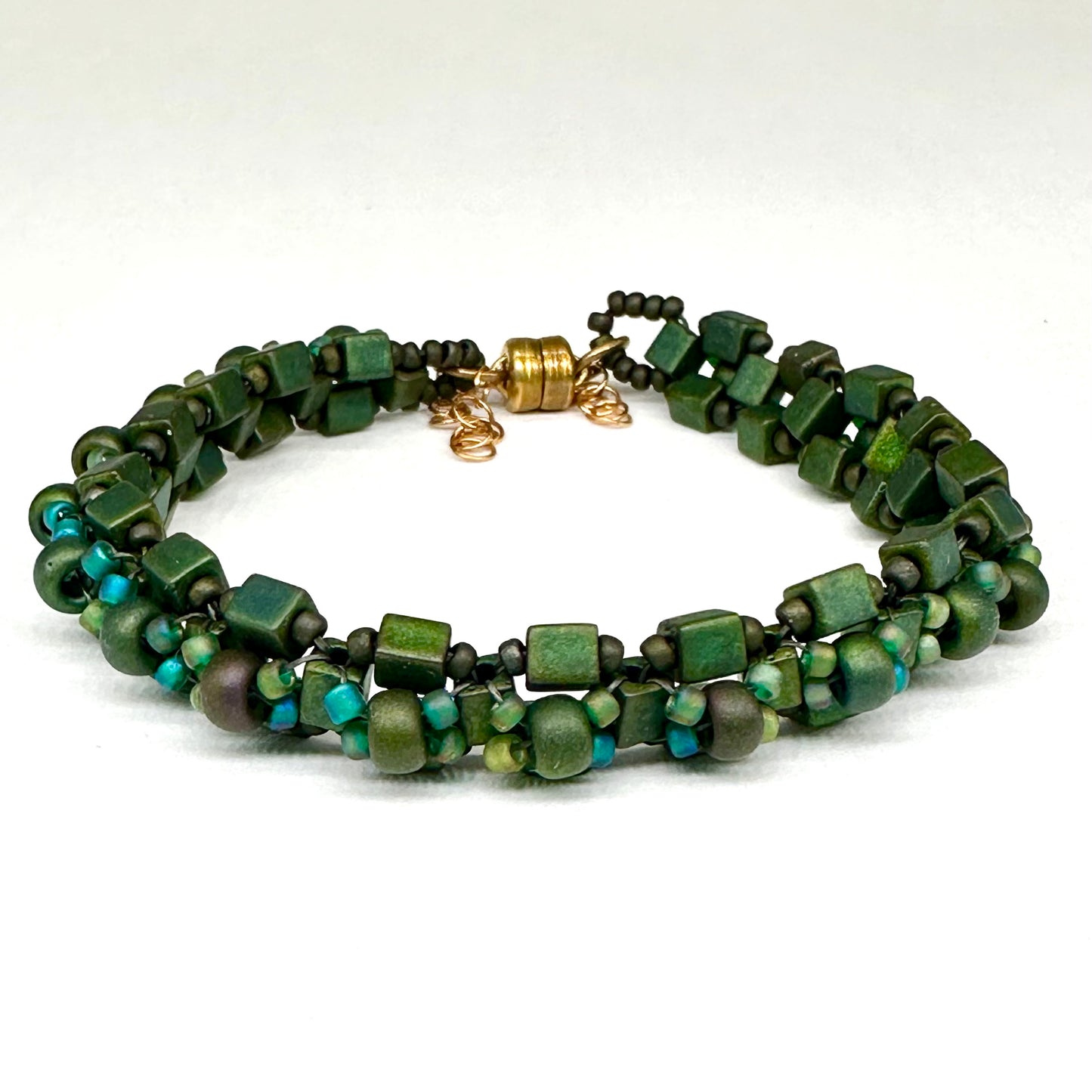 Forest Green Art Bead Embellished Bracelet