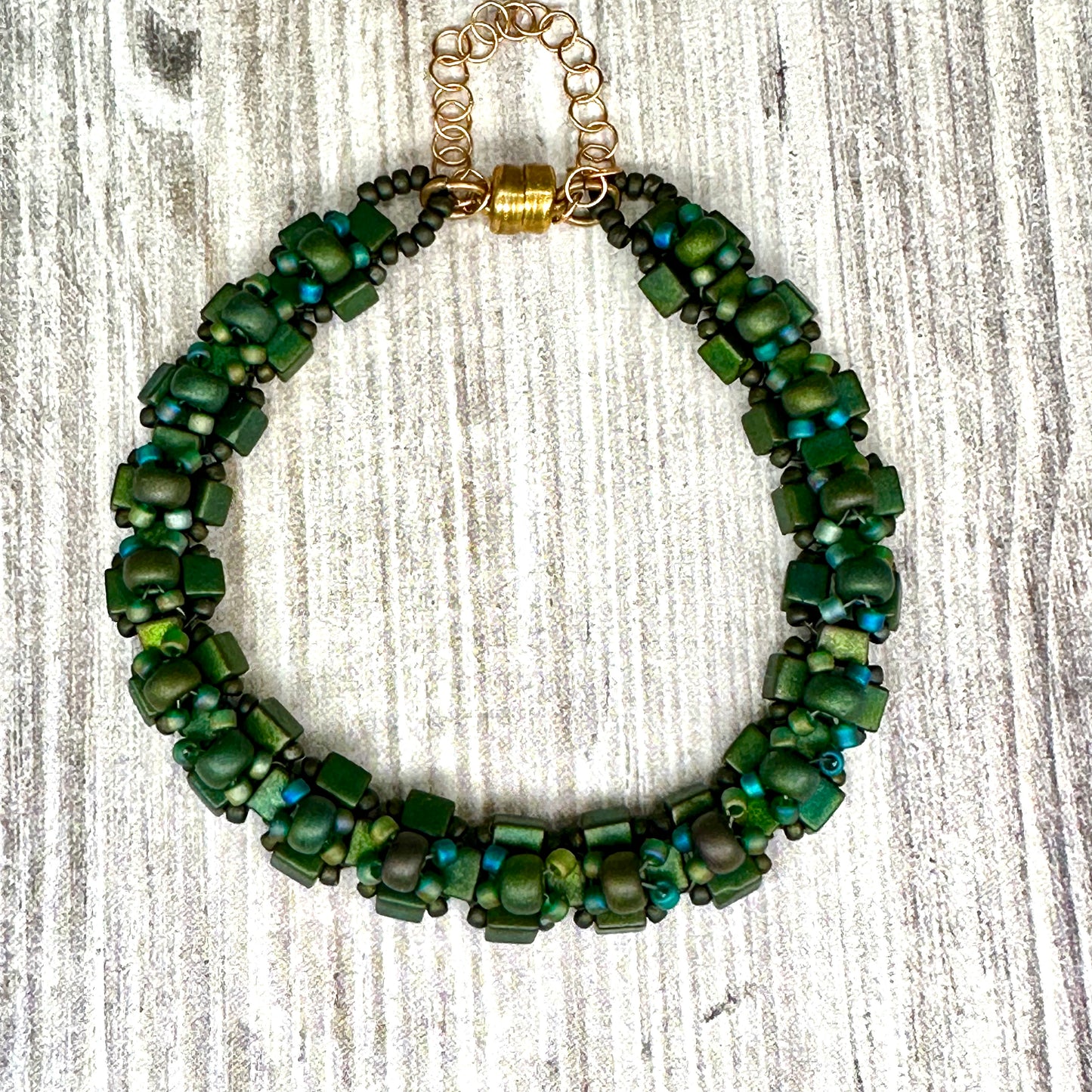 Forest Green Art Bead Embellished Bracelet