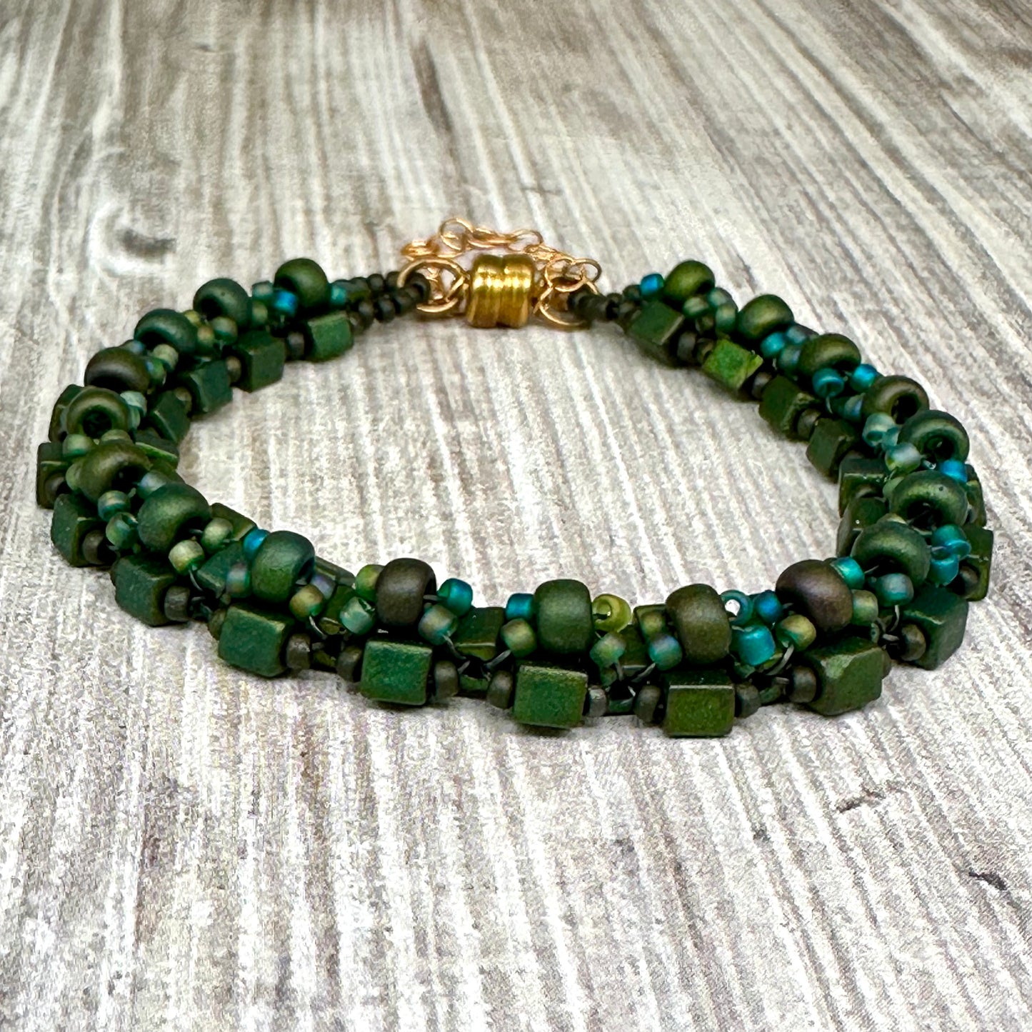 Forest Green Art Bead Embellished Bracelet