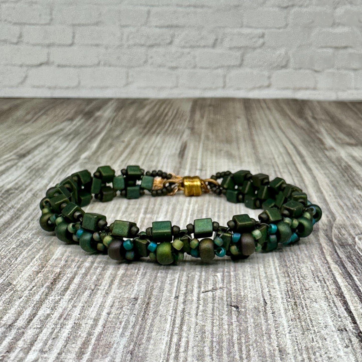 Forest Green Art Bead Embellished Bracelet