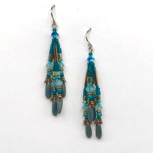 Teal with Pacific Opal Fringy Earrings