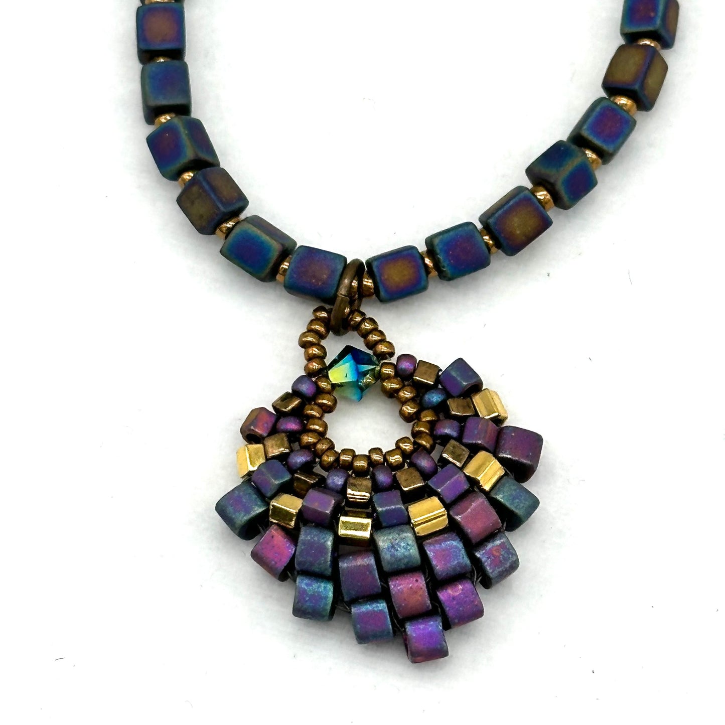Small Iridescent Plum Basket Necklace