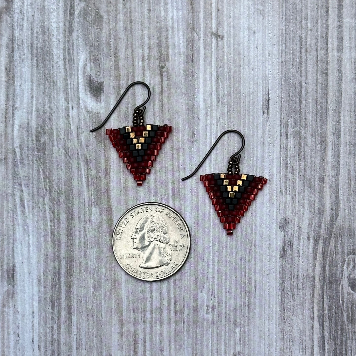 Red Multicolor Triangle Earrings