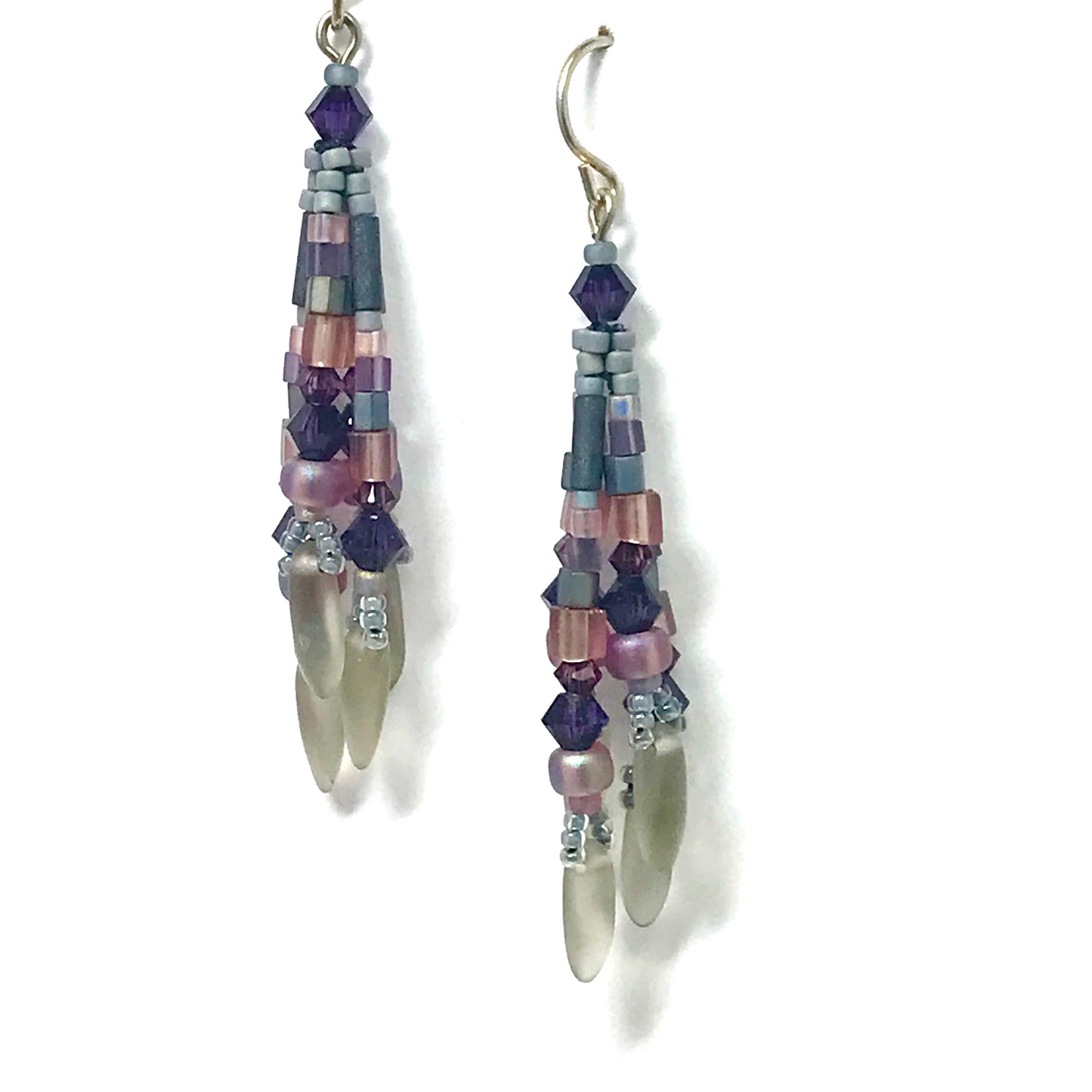 Gray with Purple Fringy Earrings