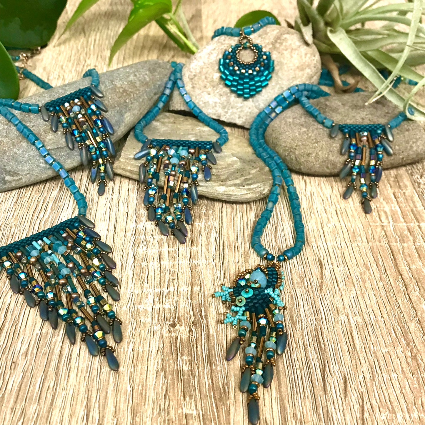 Medium Teal Basket Necklace