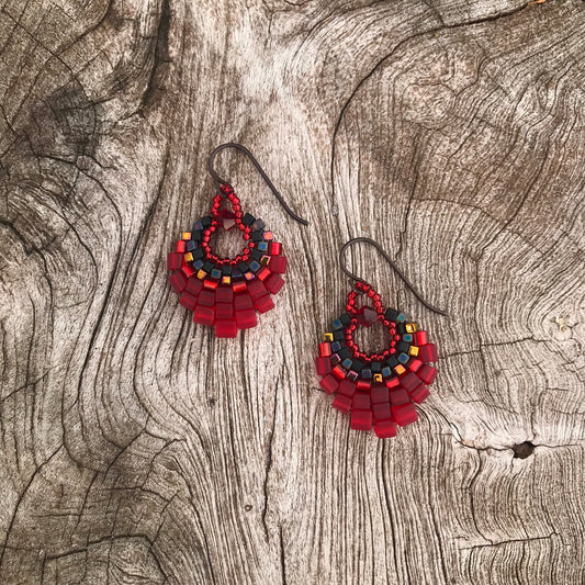 Small Red Basket Earrings