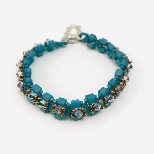 Ocean Teal  with Crystal Satin Austrian Crystal Embellished Bracelet