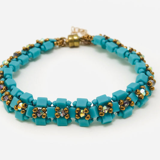 Matte Turquoise with Crystal Satin Austrian Crystal Embellished Bracelet
