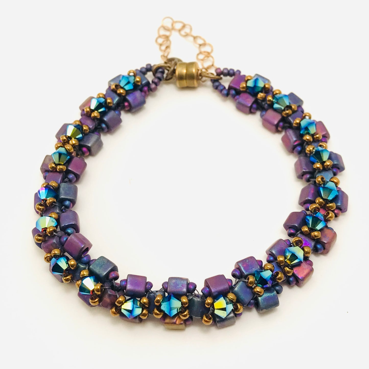 Iridescent Plum with Rainbow Austrian Crystal Embellished Bracelet