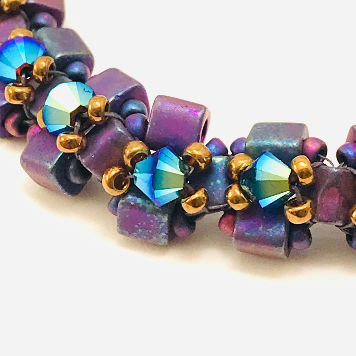 Iridescent Plum with Rainbow Austrian Crystal Embellished Bracelet