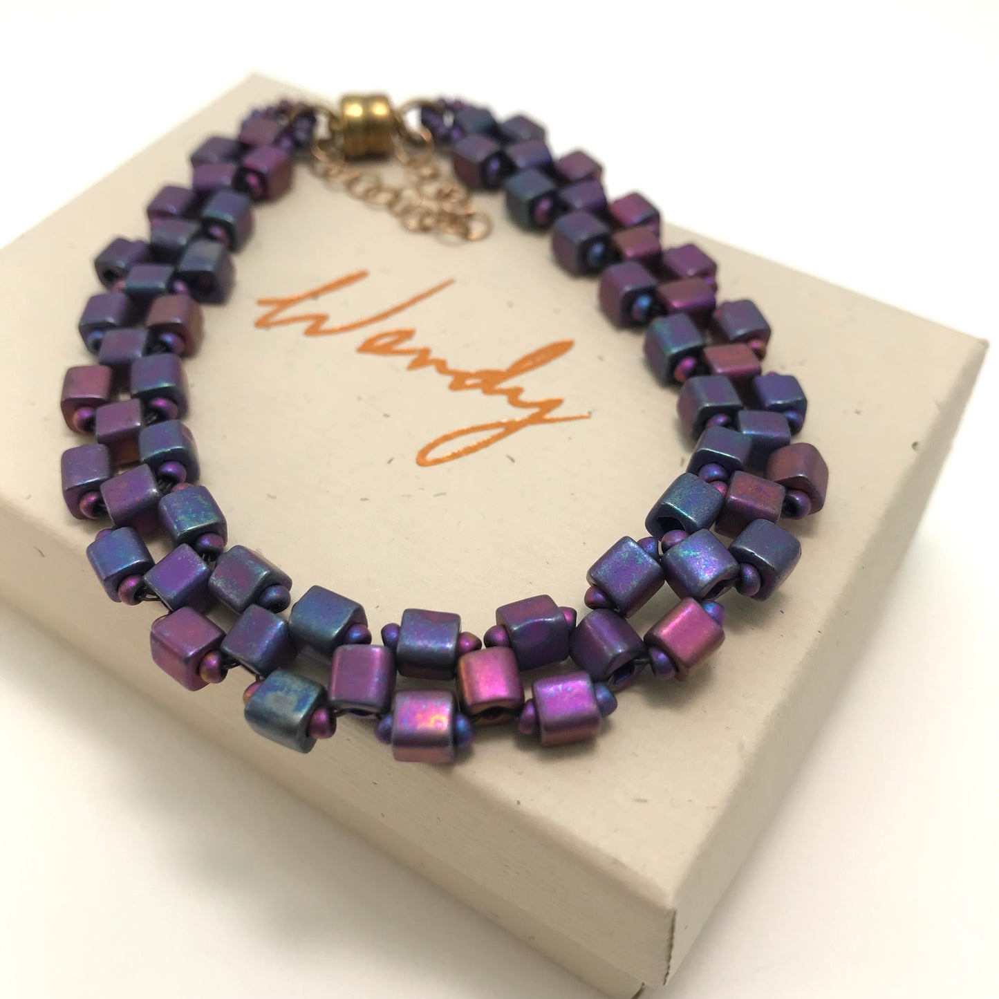 Iridescent Plum Flat Minimalist Bracelet