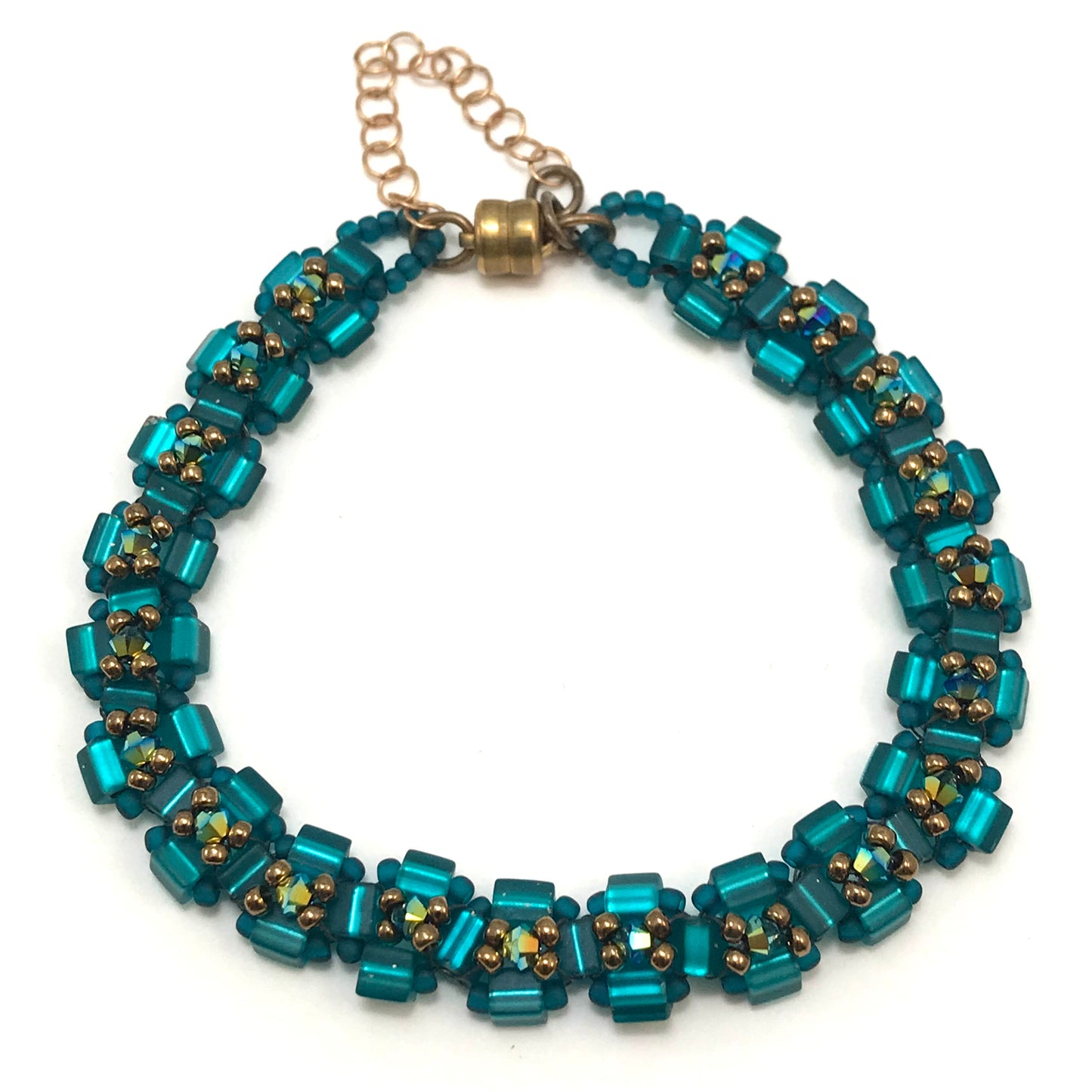 Shimmer Teal with Rainbow Austrian Crystal Embellished Bracelet