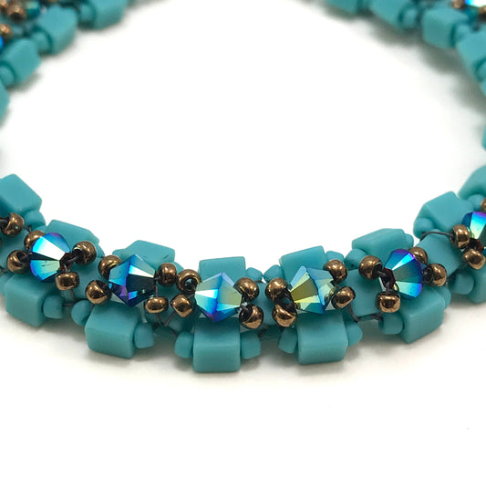 Matte Turquoise with rainbow Austrian Crystal Embellished Bracelet