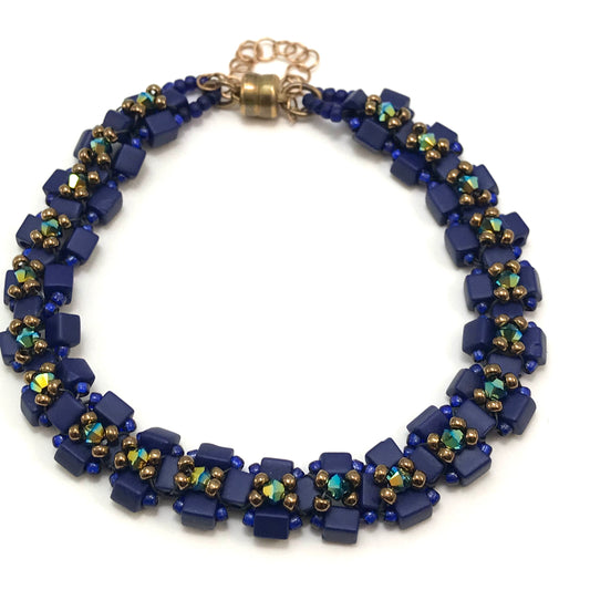 Midnight Blue with Rainbow Austrian Crystal Embellished Bracelet