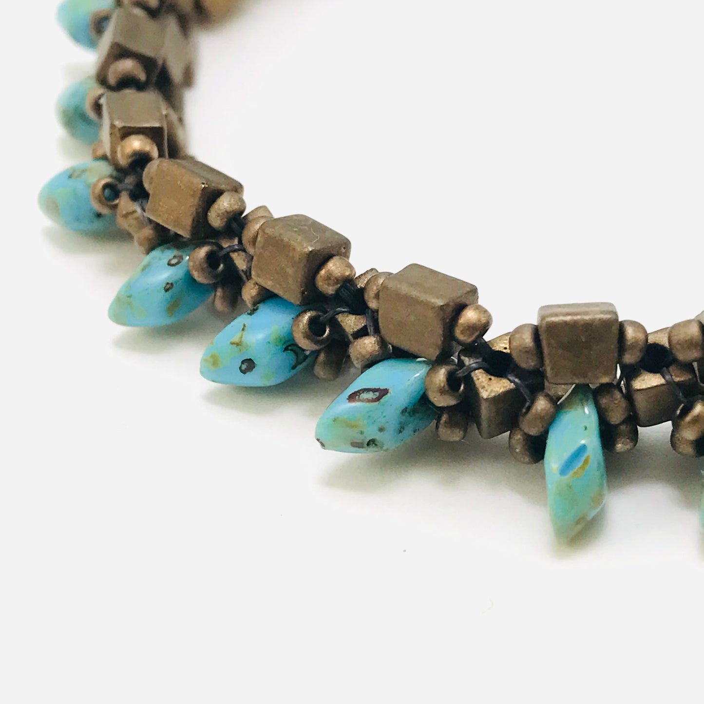 Matte Brass and Turquoise Spiky Bracelet