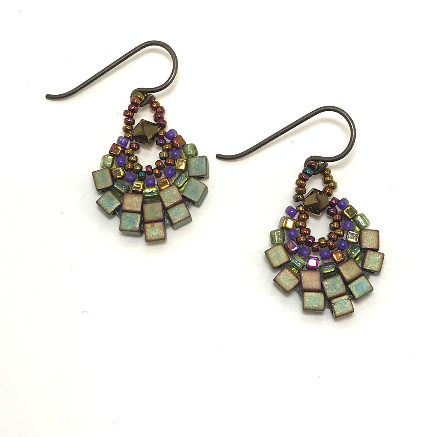 Iridescent Khaki Basket Earring - Extra Small