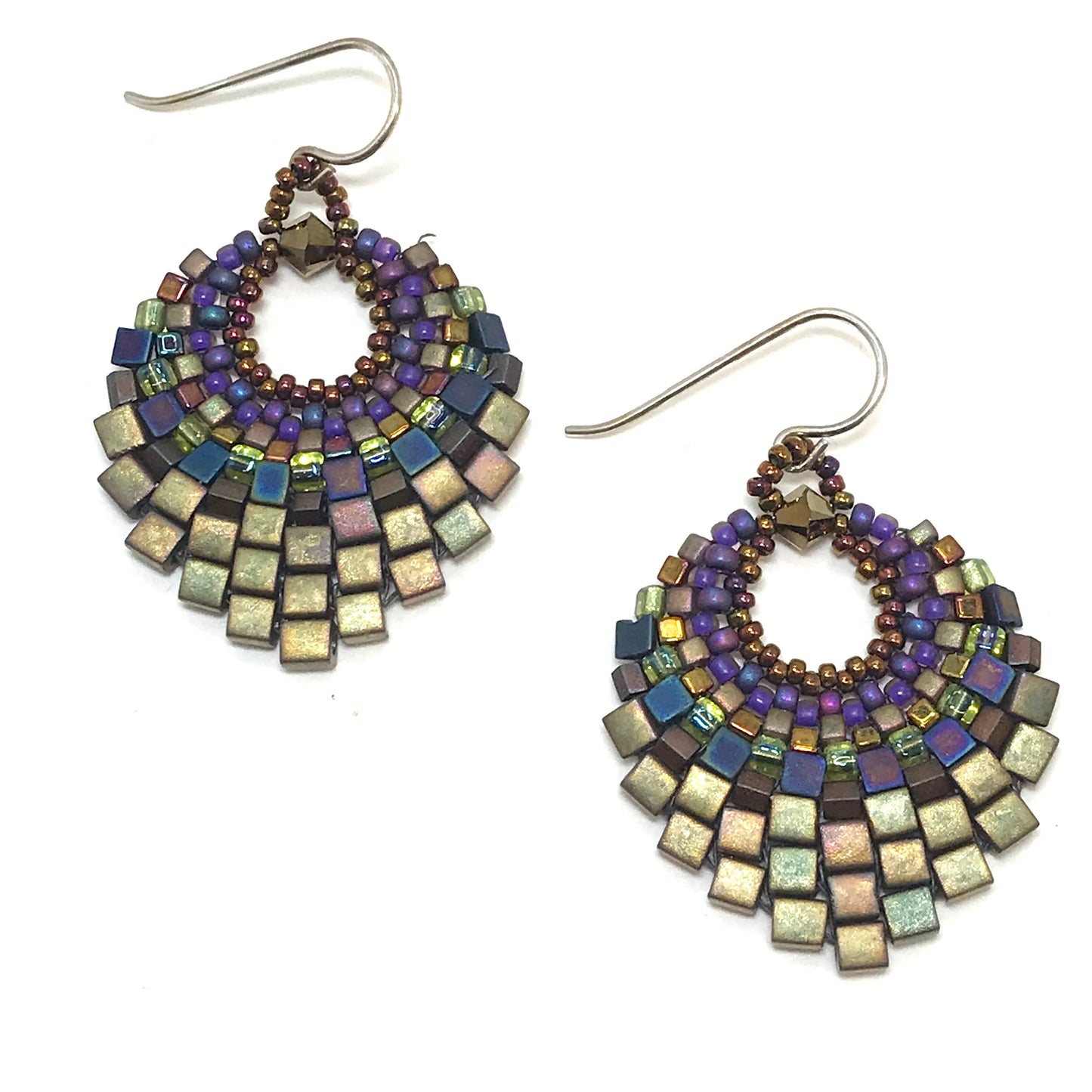 Iridescent Khaki Basket Earring - Medium