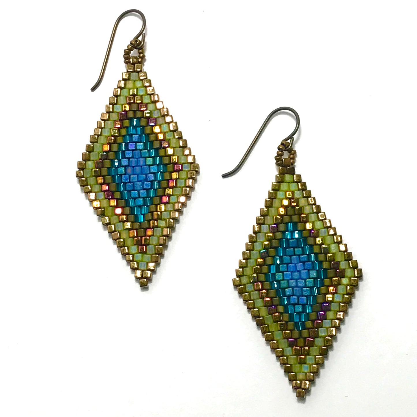 Bodacious Lime/Gold/Pond Water Diamond God's Eye Earrings