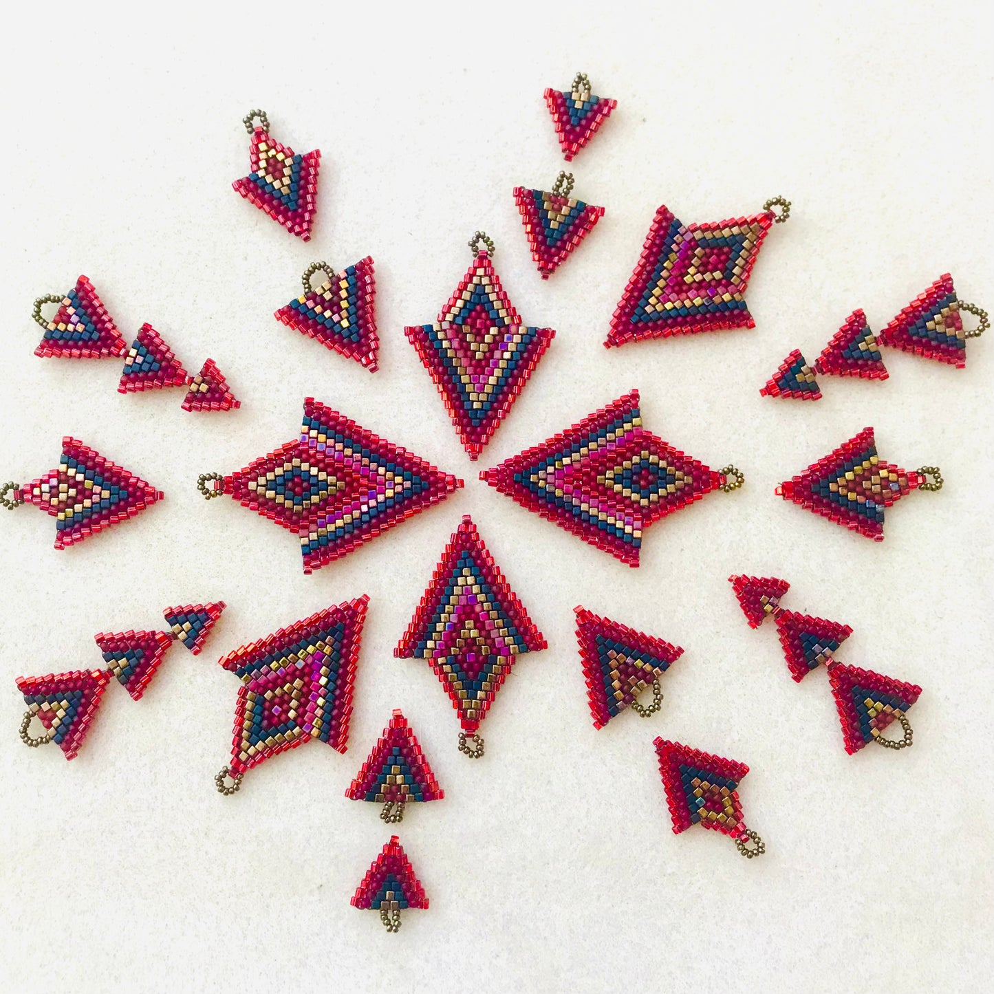 Red Triple Point Earrings