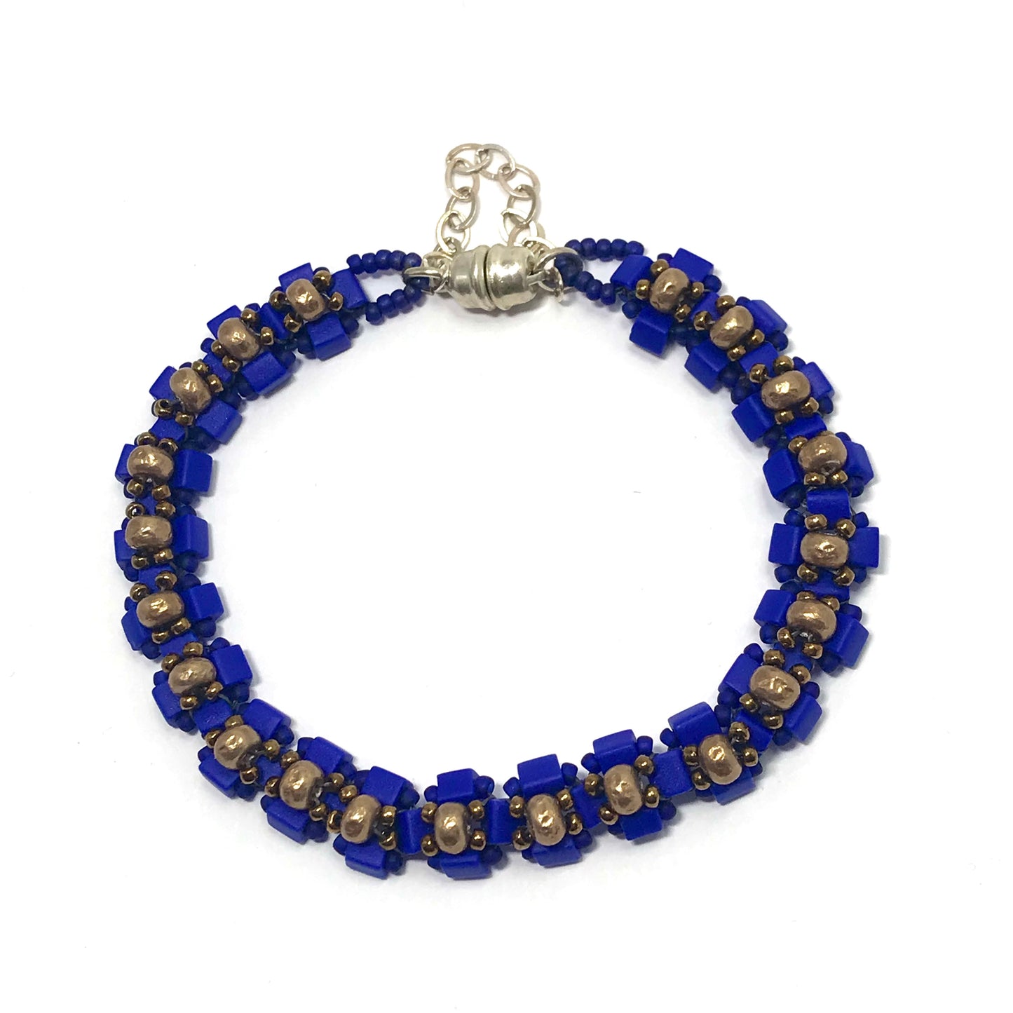 Midnight Blue with Matte Rainbow Glass Art Bead Bracelet