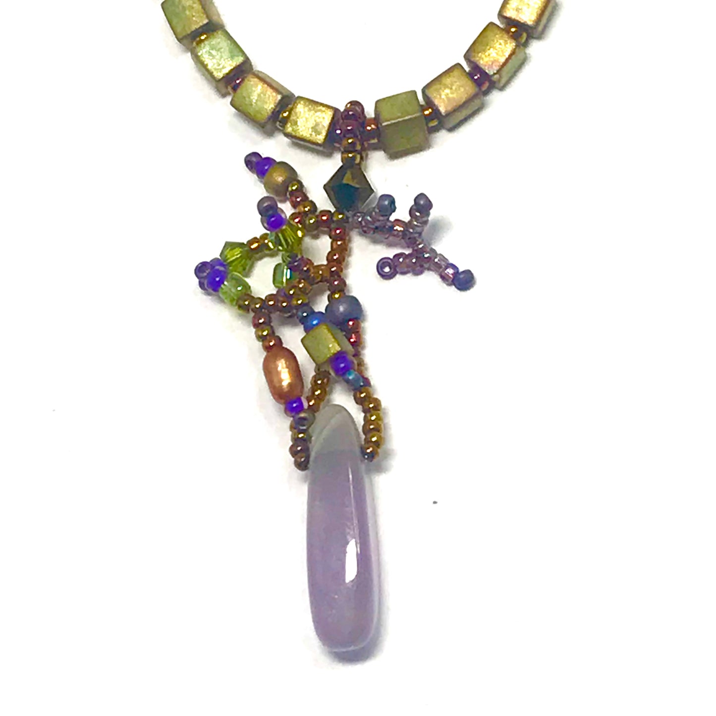 Matte Metallic Khaki Branched Fringe Necklace