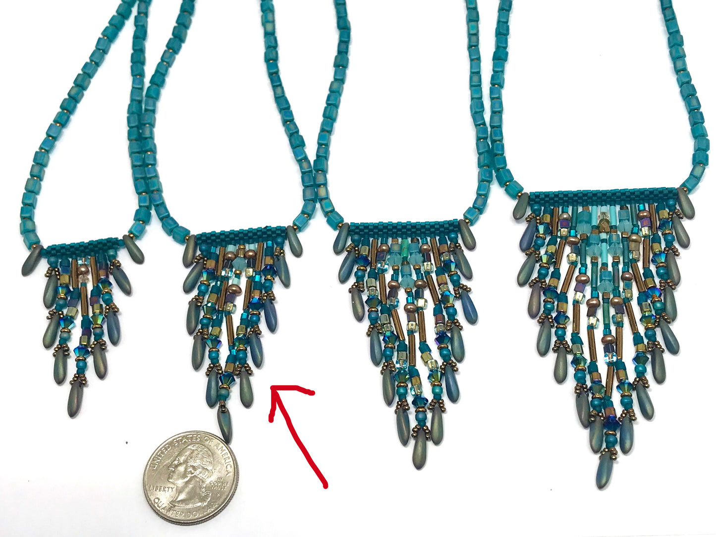 Fringy Teal Necklace 9 strands