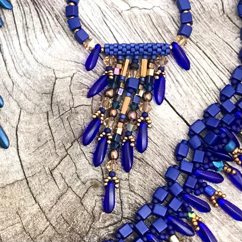 Cobalt Blue with Topaz Crystal Fringy Necklace - 7 strands