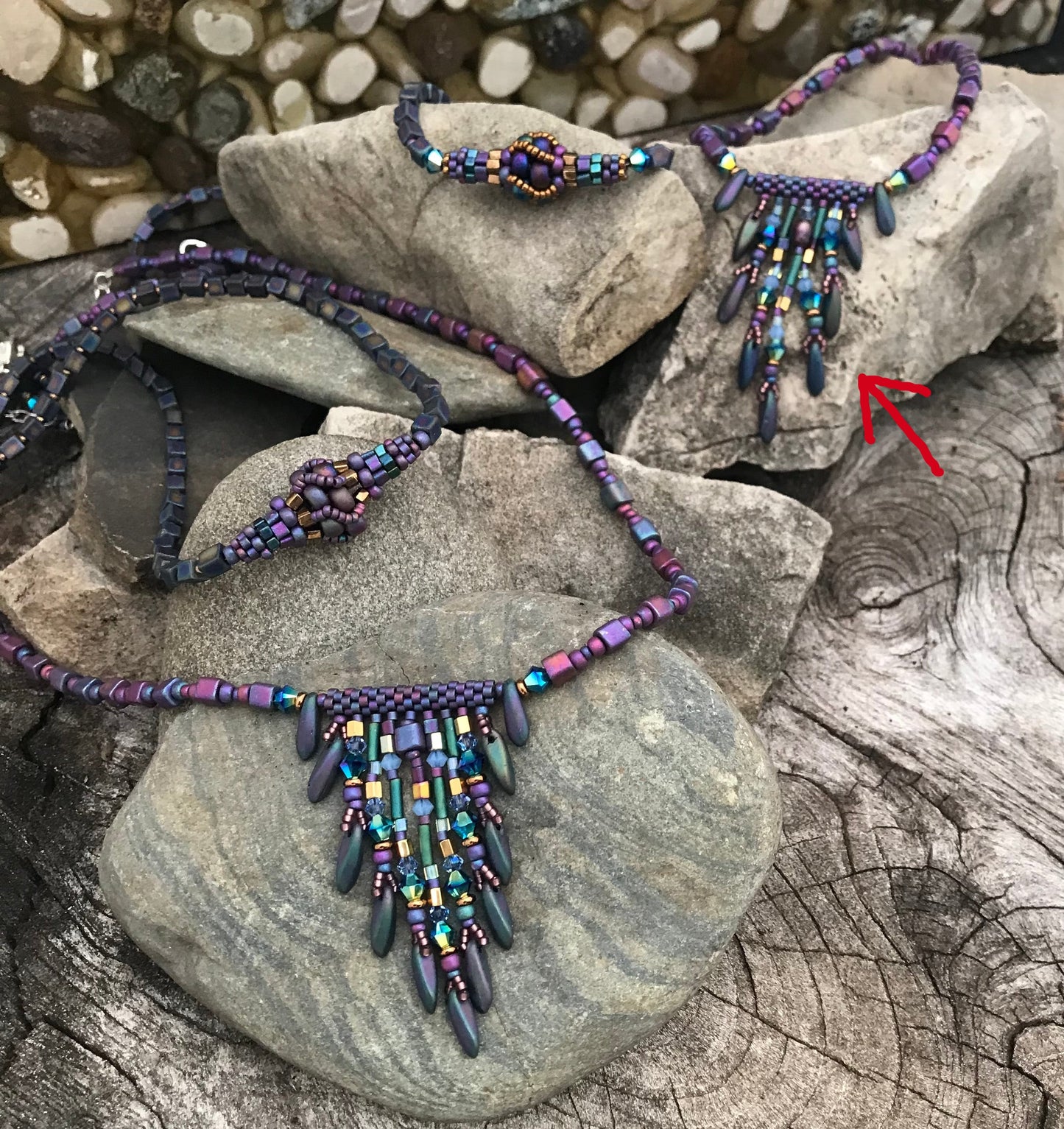Fringy Iridescent Plum Necklace - 7 strands