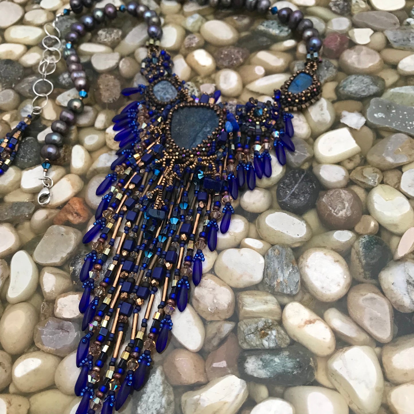 Over the Top Fringed Sculptural Lapis Freeform Necklace
