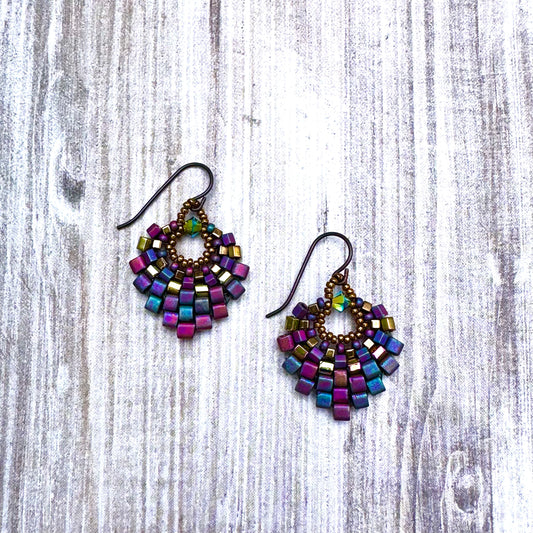 Iridescent Plum Basket Earring - Small