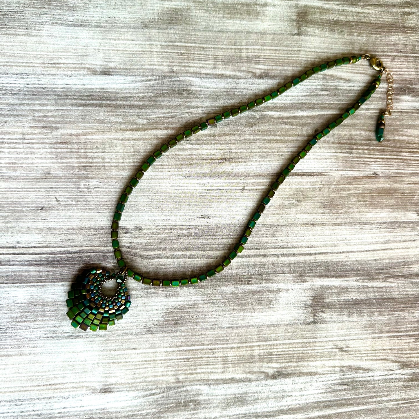 Medium Forest Green Basket Necklace