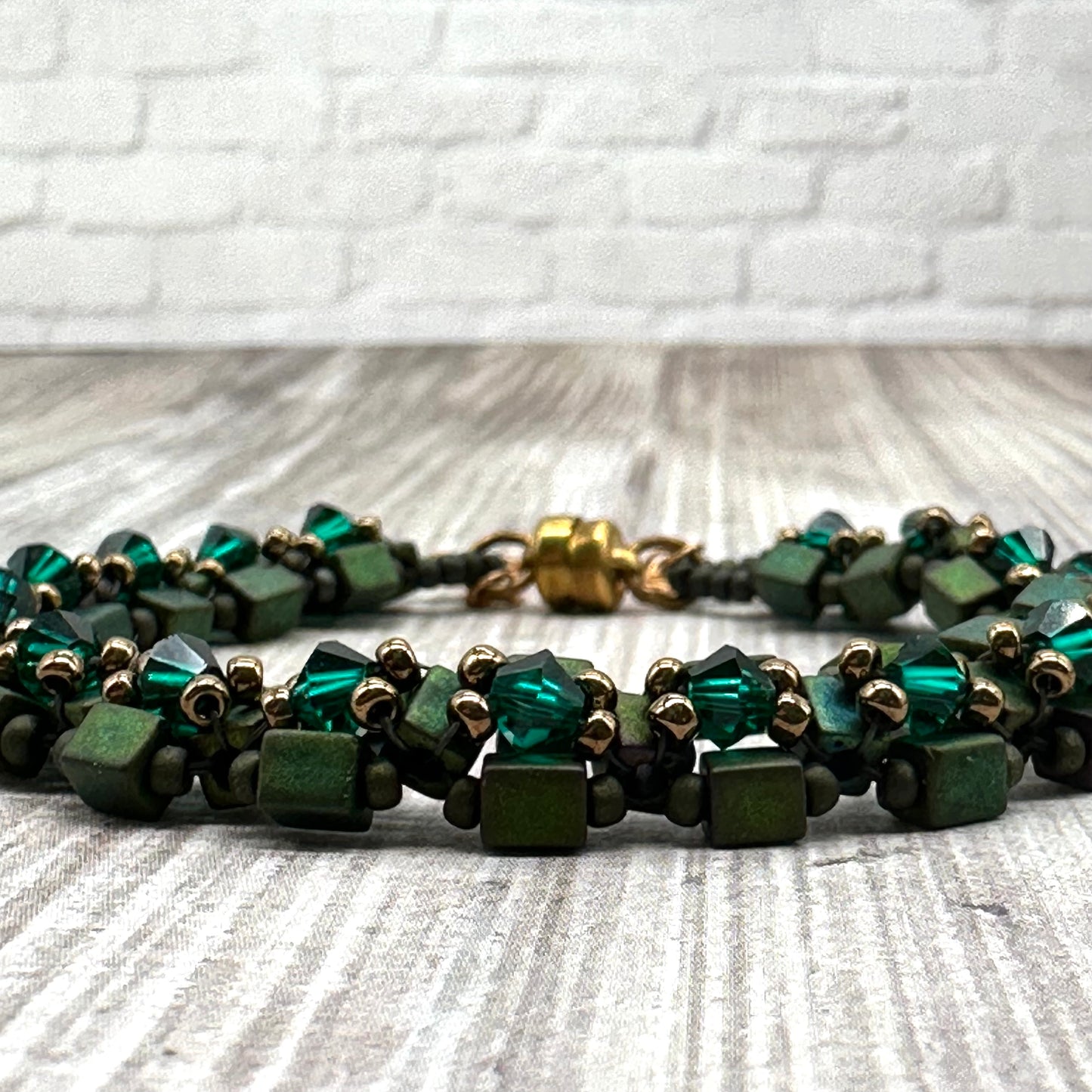 Forest Green Austrian Crystal Embellished Bracelet