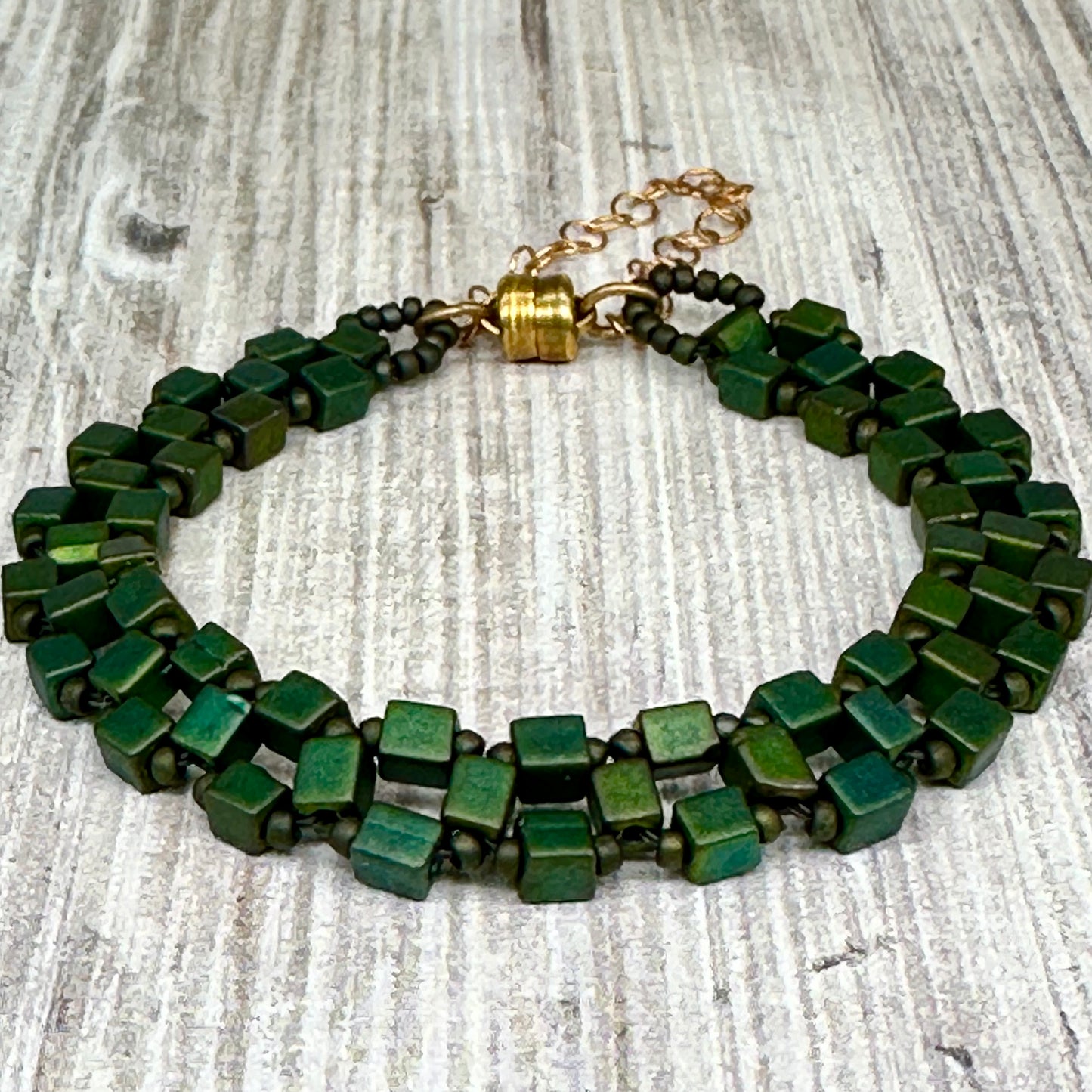 Forest Green  Flat Minimalist Bracelet