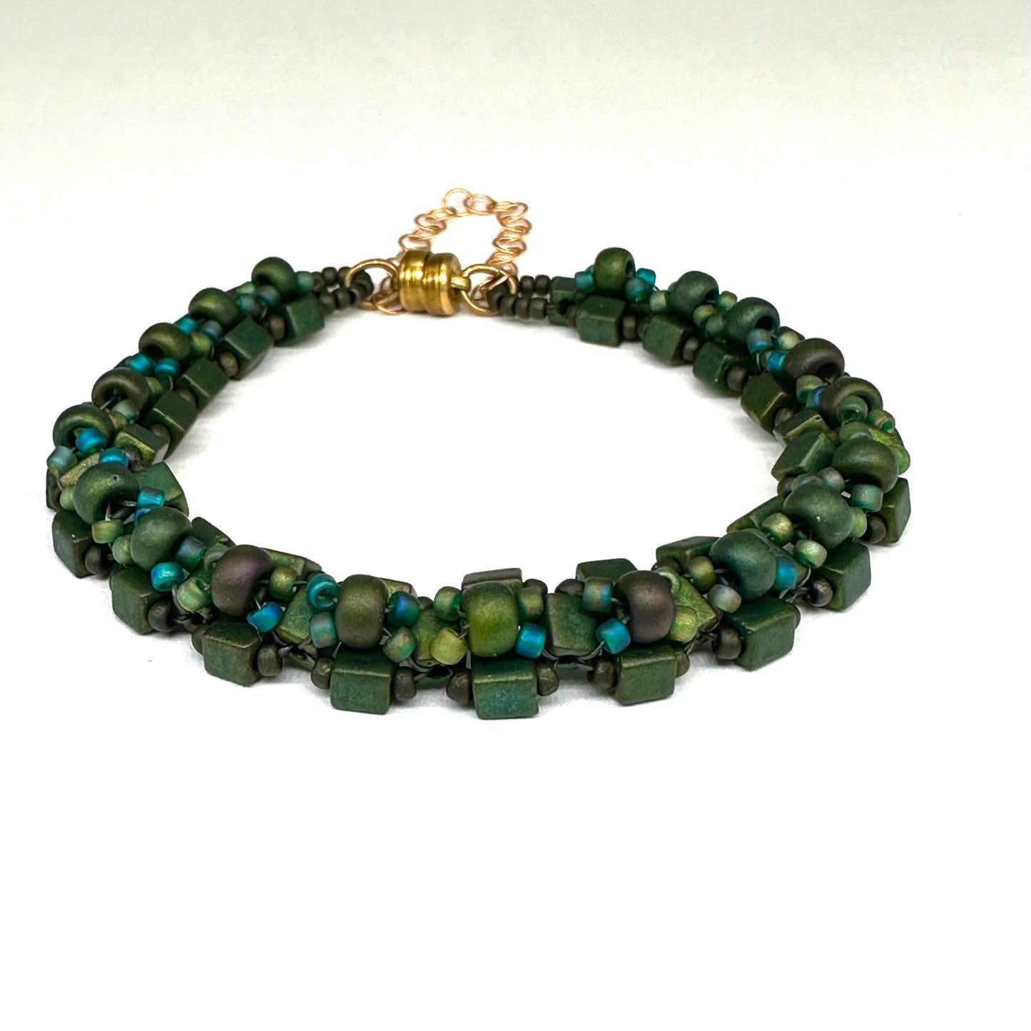 Forest Green Art Bead Embellished Bracelet