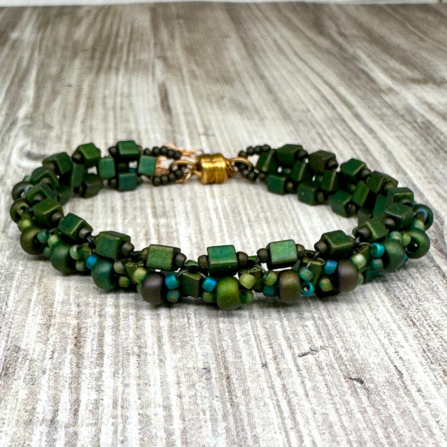 Forest Green Art Bead Embellished Bracelet