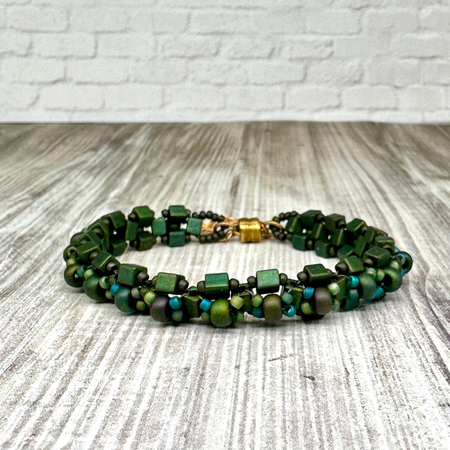 Forest Green Art Bead Embellished Bracelet