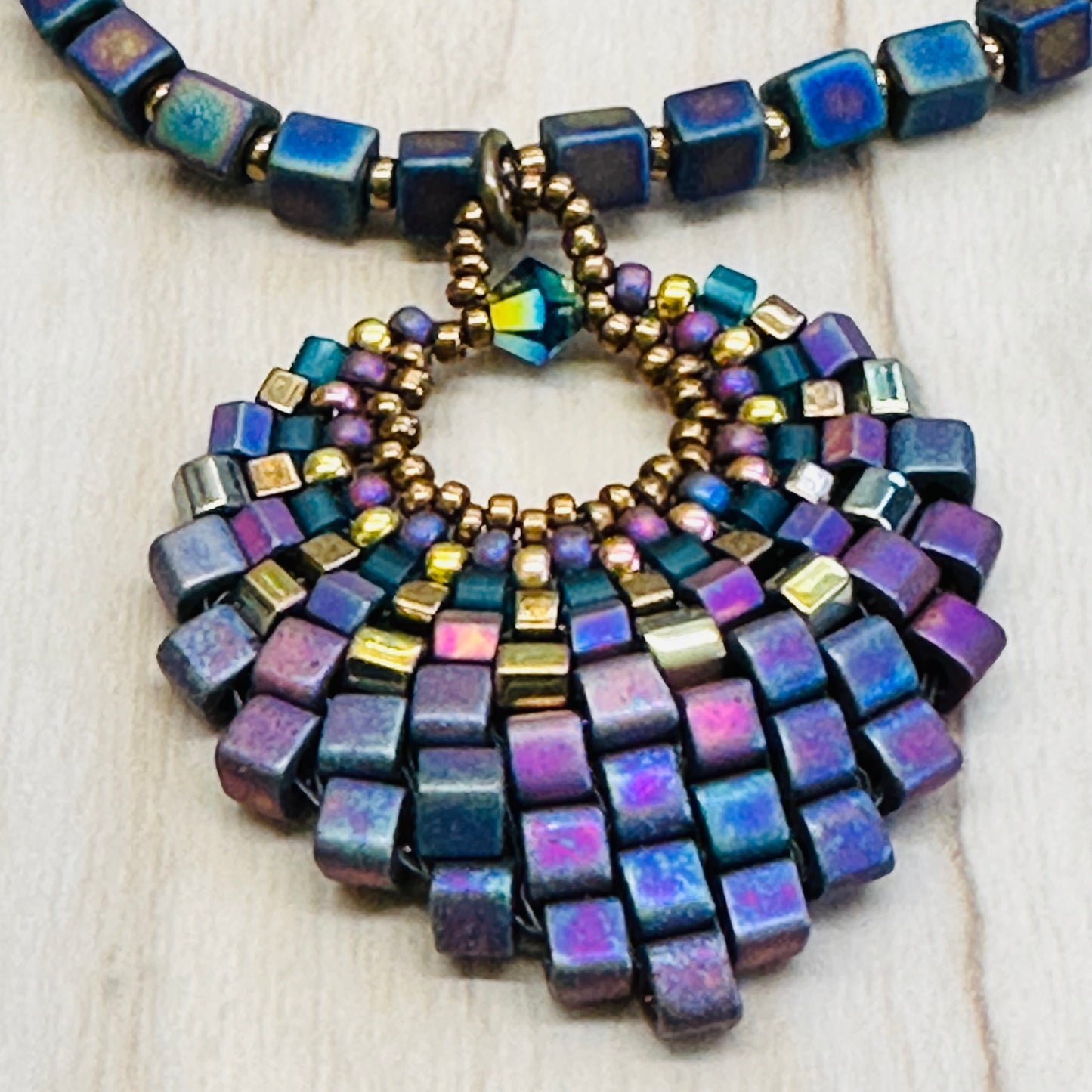 Medium Iridescent Plum Basket Necklace