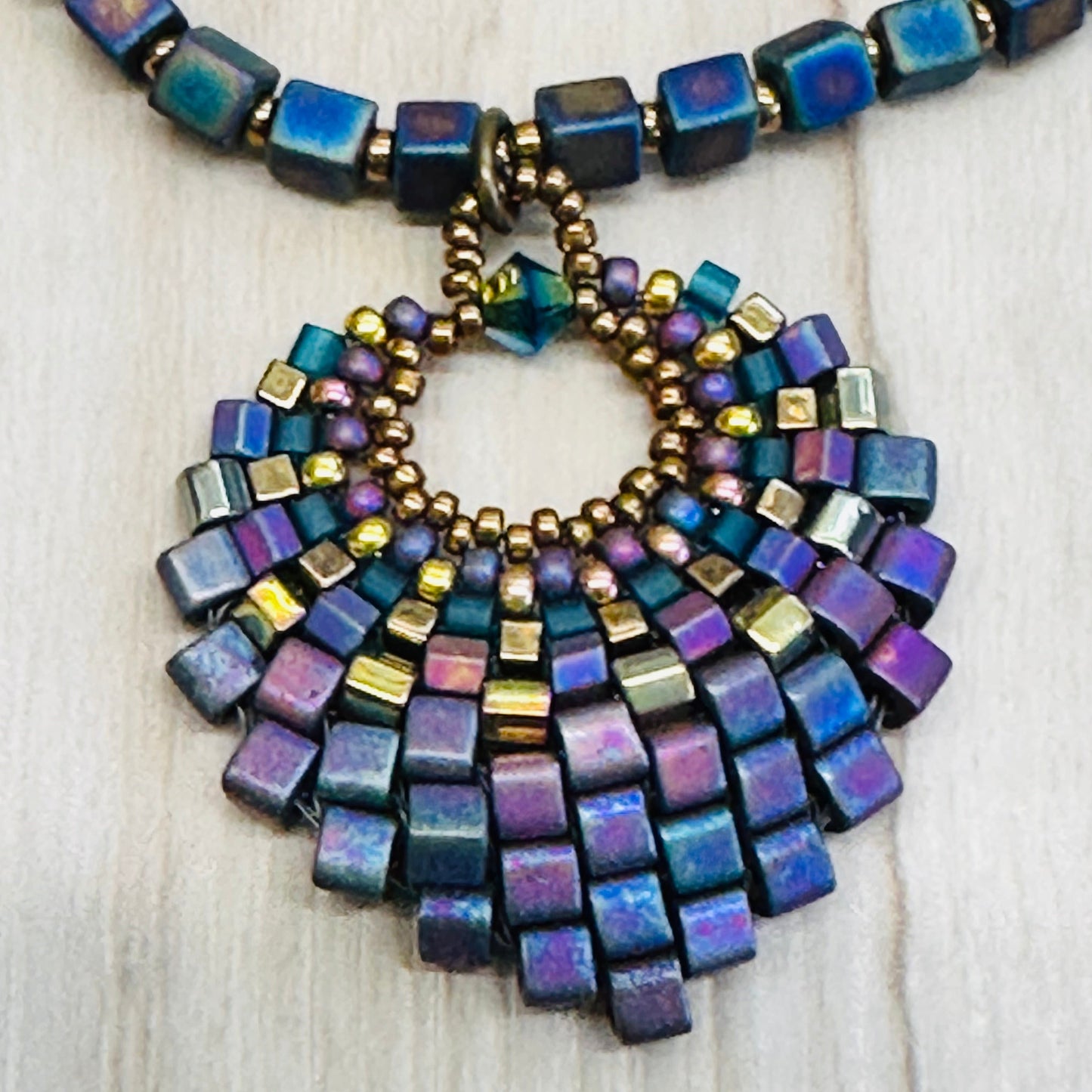 Medium Iridescent Plum Basket Necklace