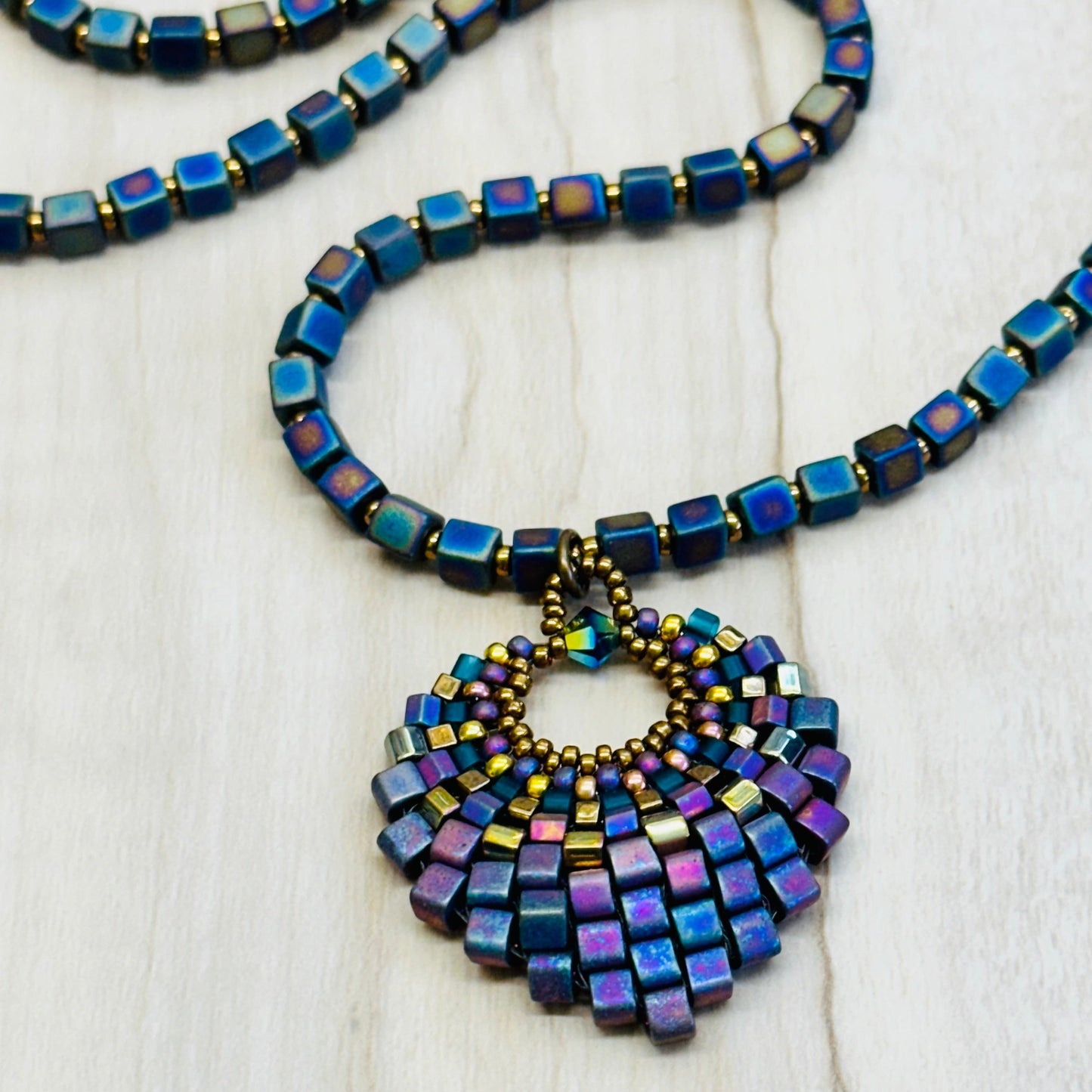 Medium Iridescent Plum Basket Necklace