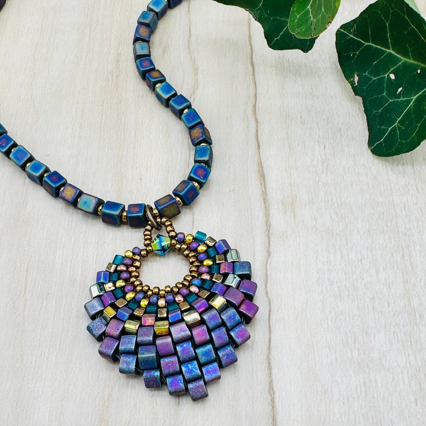 Medium Iridescent Plum Basket Necklace