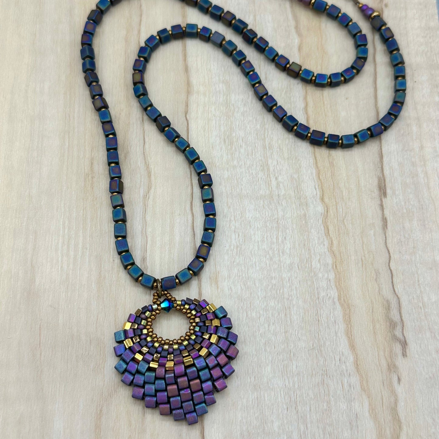 Large Iridescent Plum Basket Necklace