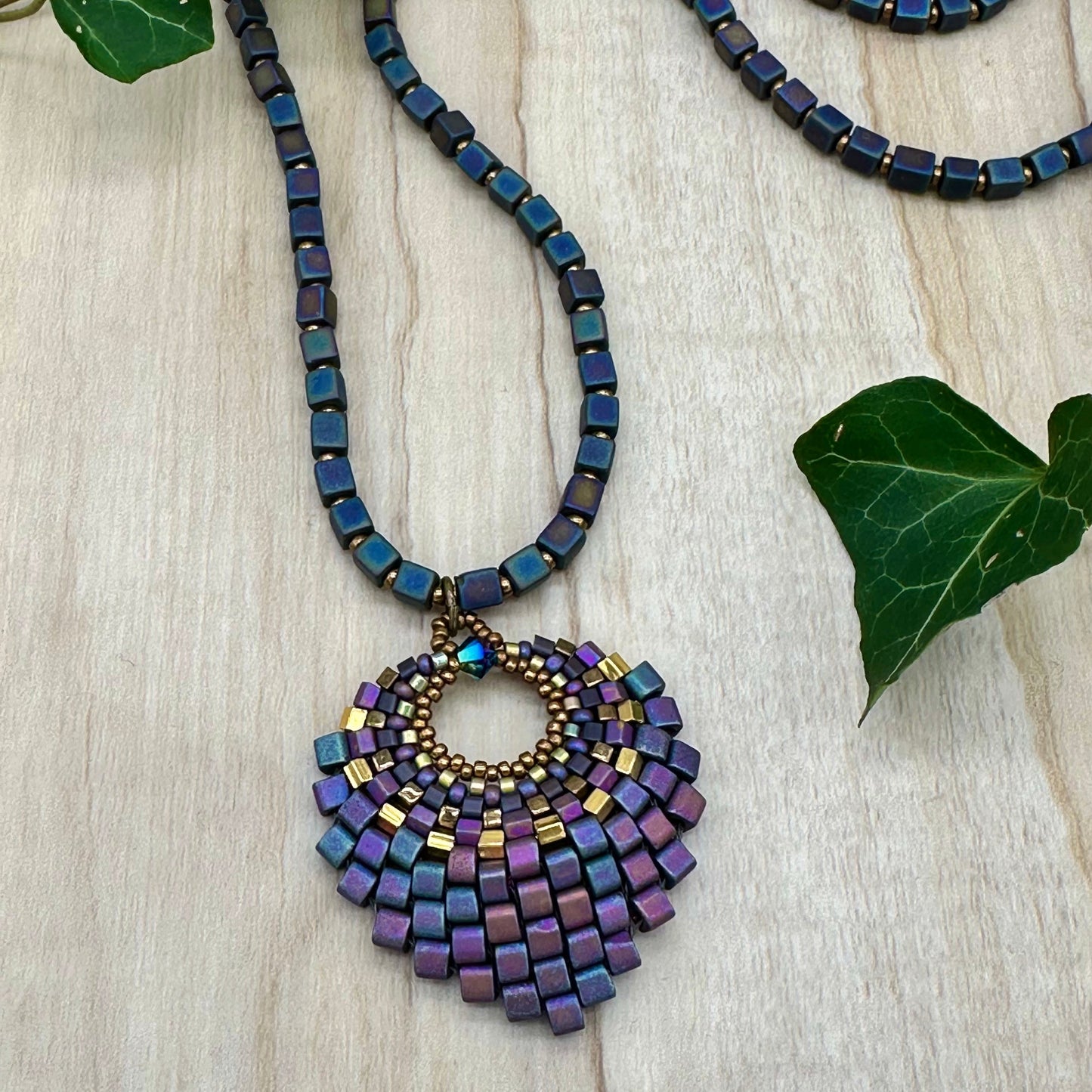 Large Iridescent Plum Basket Necklace