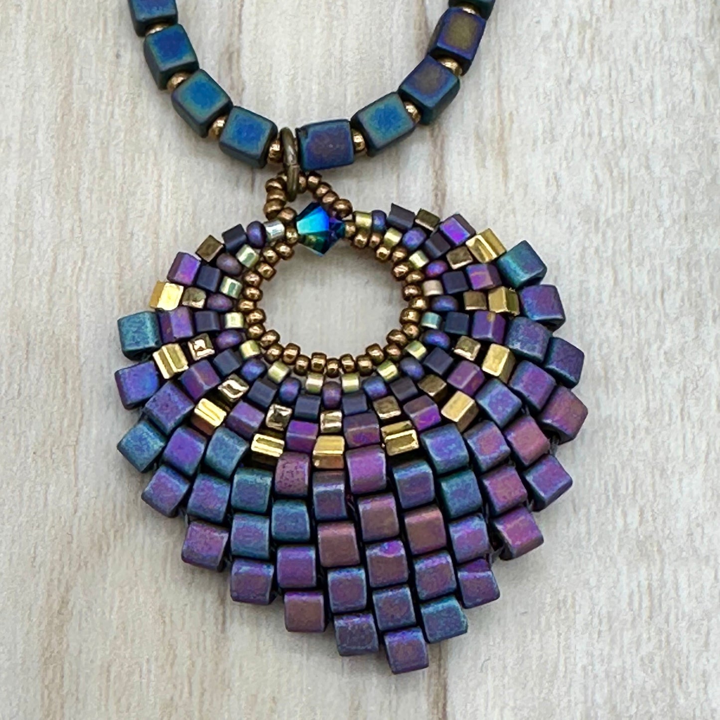 Large Iridescent Plum Basket Necklace