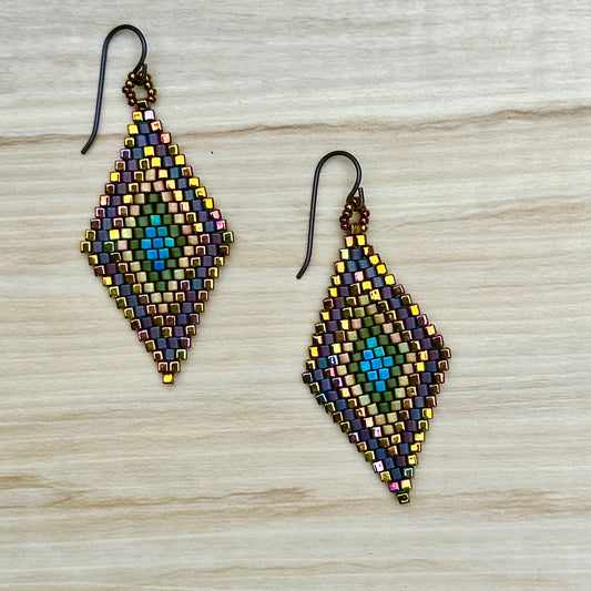 Diamond God's Eye Earrings - Large Iridescent Gold/Earthy