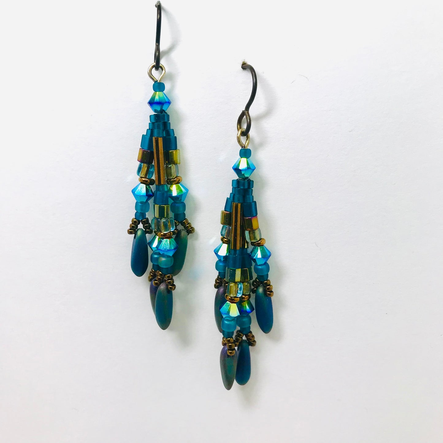 Teal with Aurora Borealis Fringy Earrings