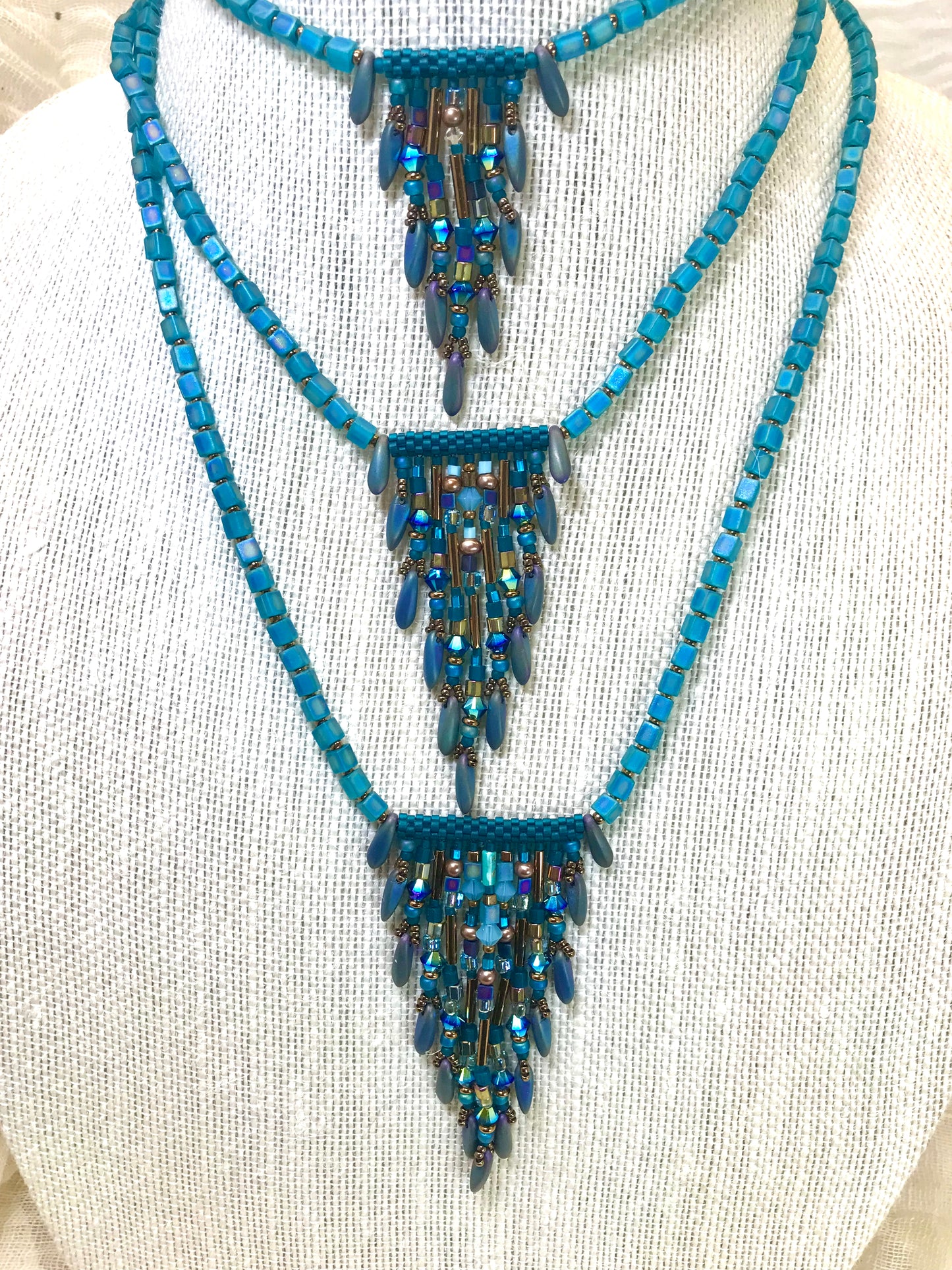 Fringy Teal Necklace 11 strands