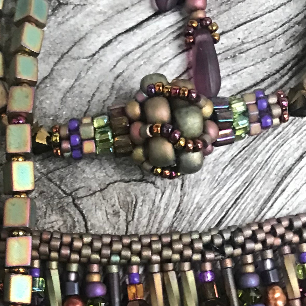 Matte Metallic Khaki Beaded Bead Necklace